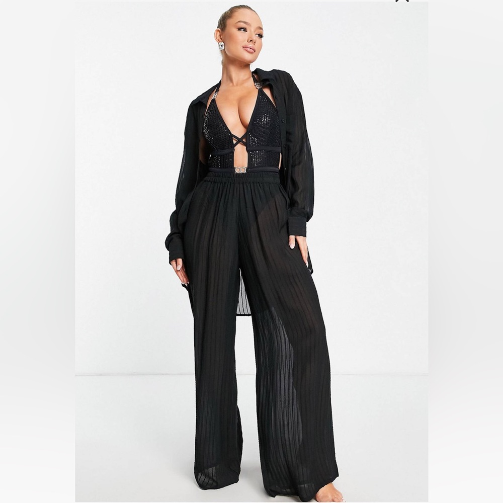 ASOS Sheer Striped Flowy Beach Pants